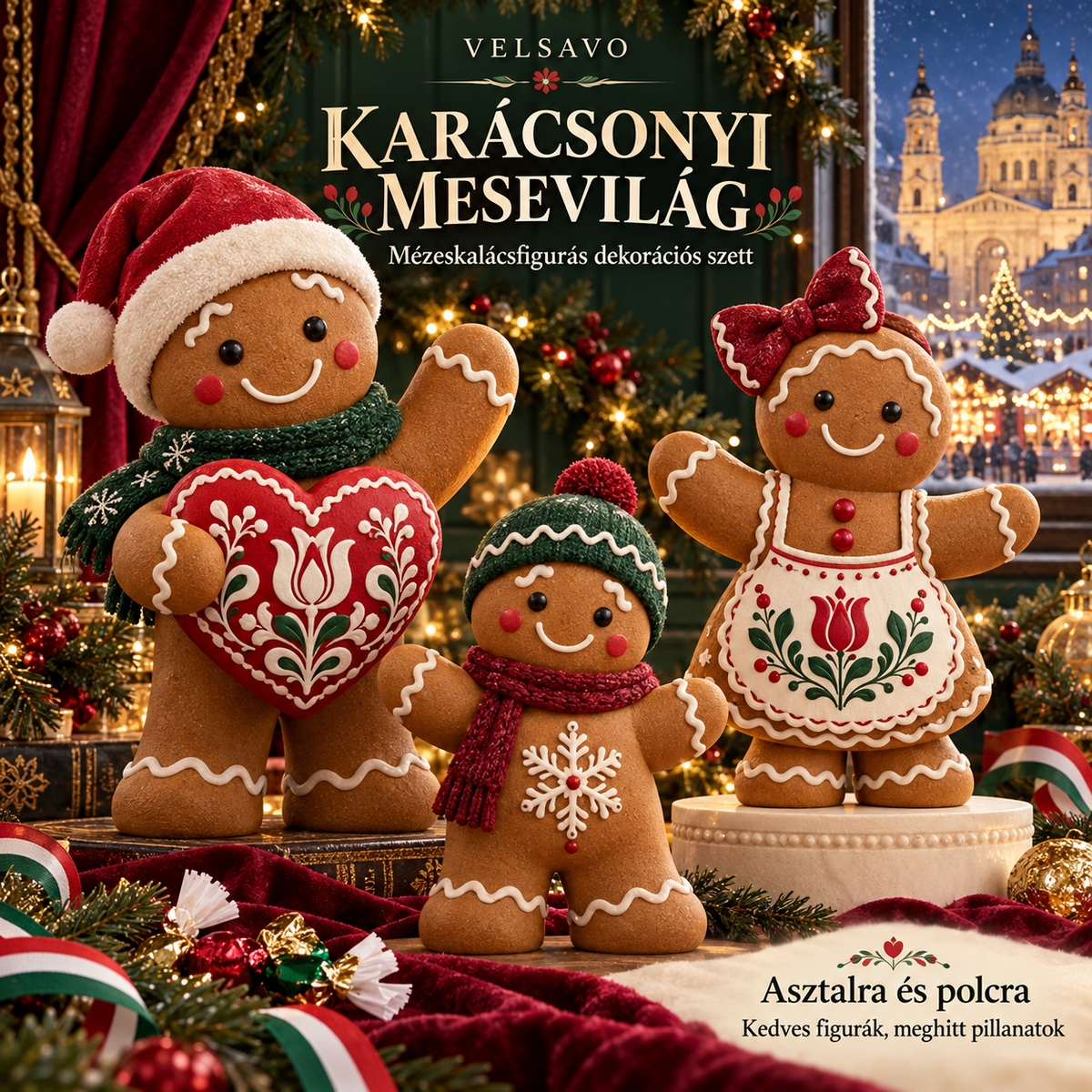 VELSAVO 🍪🎄 Mézeskalácsfigurás karácsonyi dekorációs szett | Kedves ünnepi motívumok a meghitt otthonért | Játékos kiegészítők asztalra és polcra | Más karácsonyi díszekkel könnyen összehangolható | Családi ünnepléshez és hangulatos téli dekoráláshoz