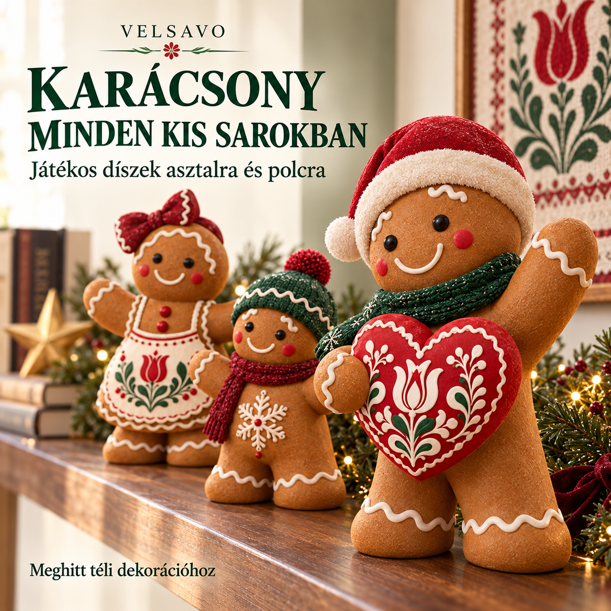 VELSAVO 🍪🎄 Mézeskalácsfigurás karácsonyi dekorációs szett | Kedves ünnepi motívumok a meghitt otthonért | Játékos kiegészítők asztalra és polcra | Más karácsonyi díszekkel könnyen összehangolható | Családi ünnepléshez és hangulatos téli dekoráláshoz