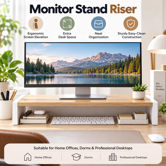 TRUPEM Monitor Stand Riser | Ergonomic Screen Elevation & Storage Design | Supports Comfortable Posture, Extra Desk Space & Neat Organization | Sturdy Easy-Clean Construction | Suitable for Home Offices, Dorms & Professional Desktops