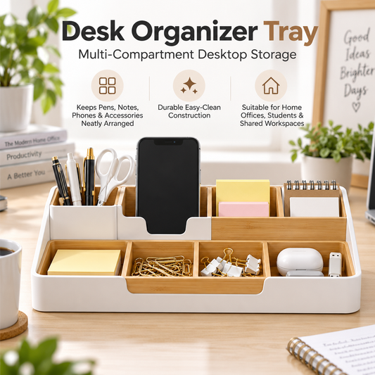 TRUPEM Desk Organizer Tray | Multi-Compartment Desktop Storage Design | Keeps Pens, Notes, Phones & Accessories Neatly Arranged | Durable Easy-Clean Construction | Suitable for Home Offices, Students & Shared Workspaces